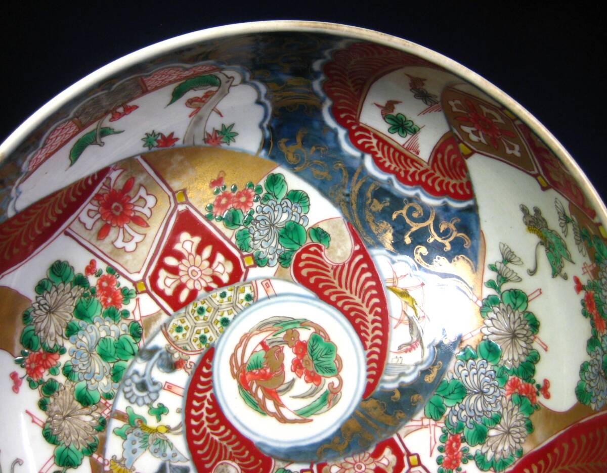 古伊万里 ▽p04 菓子器 上手品 古伊万里金彩色絵龍に石畳
