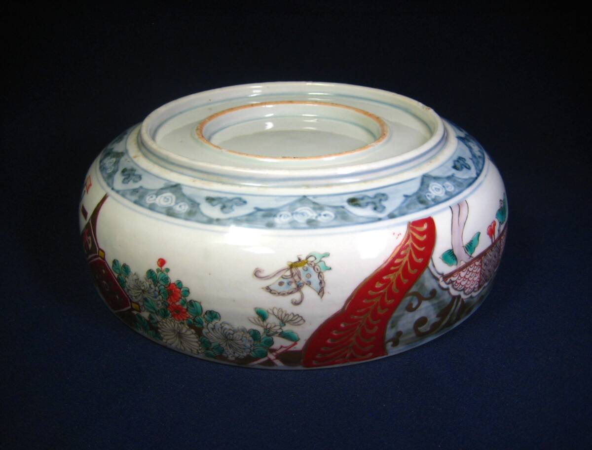 古伊万里 ▽p04 菓子器 上手品 古伊万里金彩色絵龍に石畳