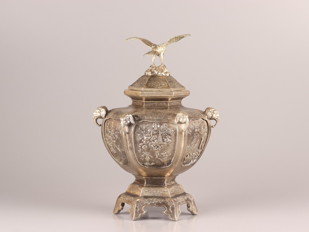 古美術 洋銀製 宗信 造 香炉 細密細工 時代物 極上品 初だし品 D0930