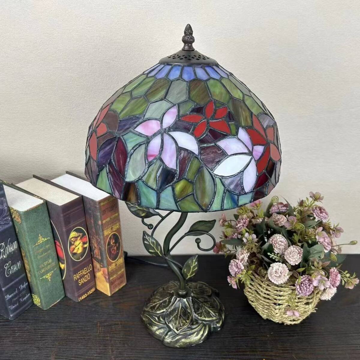 高品質★強くお勧め テーブルランプ デスクライト 花柄 卓上照明 綺麗 ベッドサイドランプ ガラス工芸 豪華 ステンドグラス おしゃれ_4