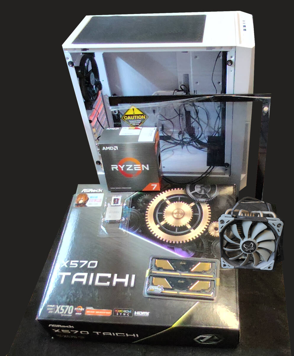 【中古PCパーツセット】Ryzen 7 5700X + ASRock X570 Taichi + DDR4-3200 32GB (16GB×2) + PCケース DP501(白)_1