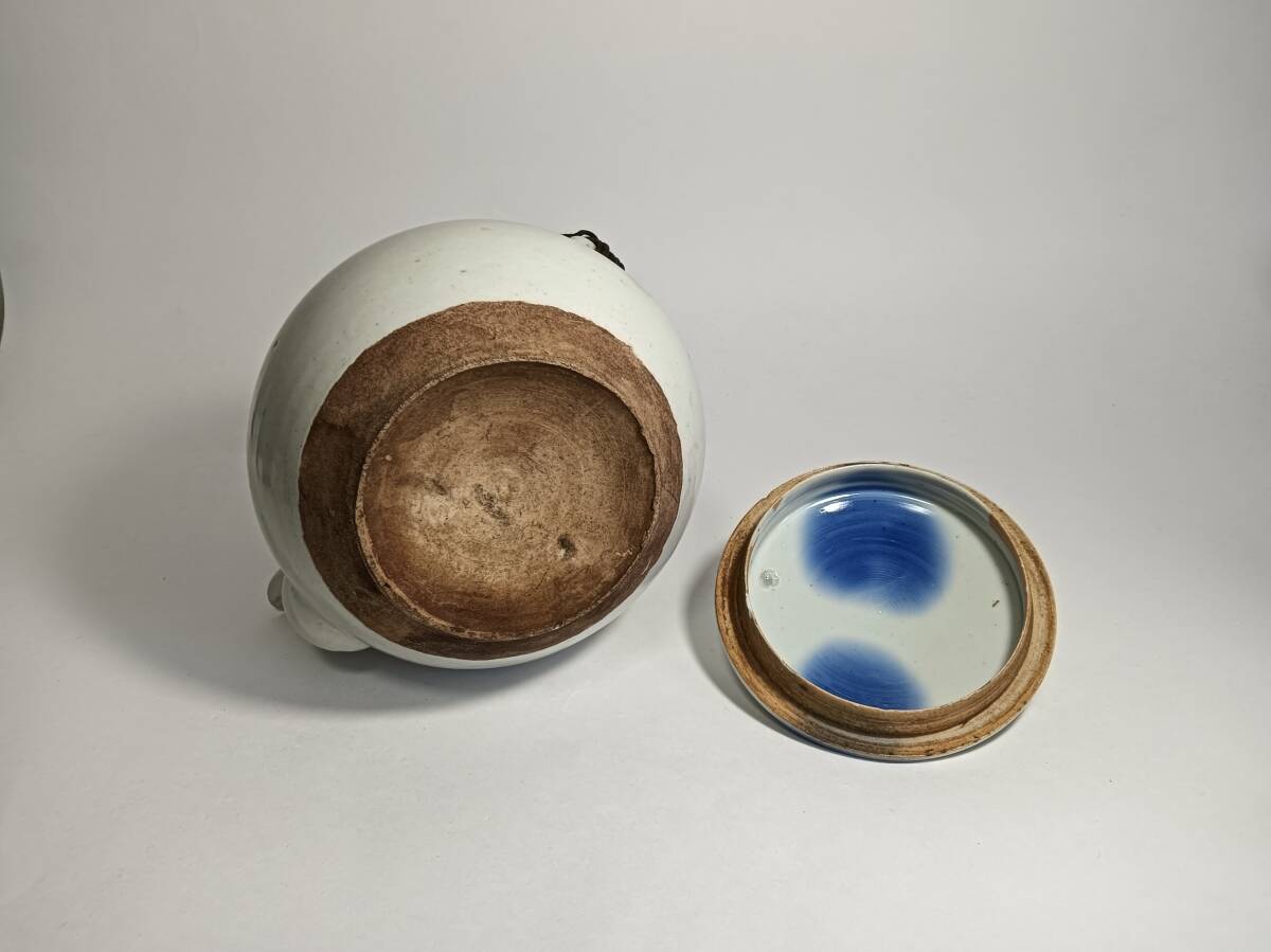 【茶犬】白磁吹墨土瓶 明治大正時代 #くらわんか_7