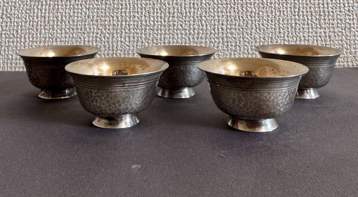 服部時計店 純銀刻印 ツバメ刻印 銀杯 5個 約21g×5-=約102g 共箱】明治