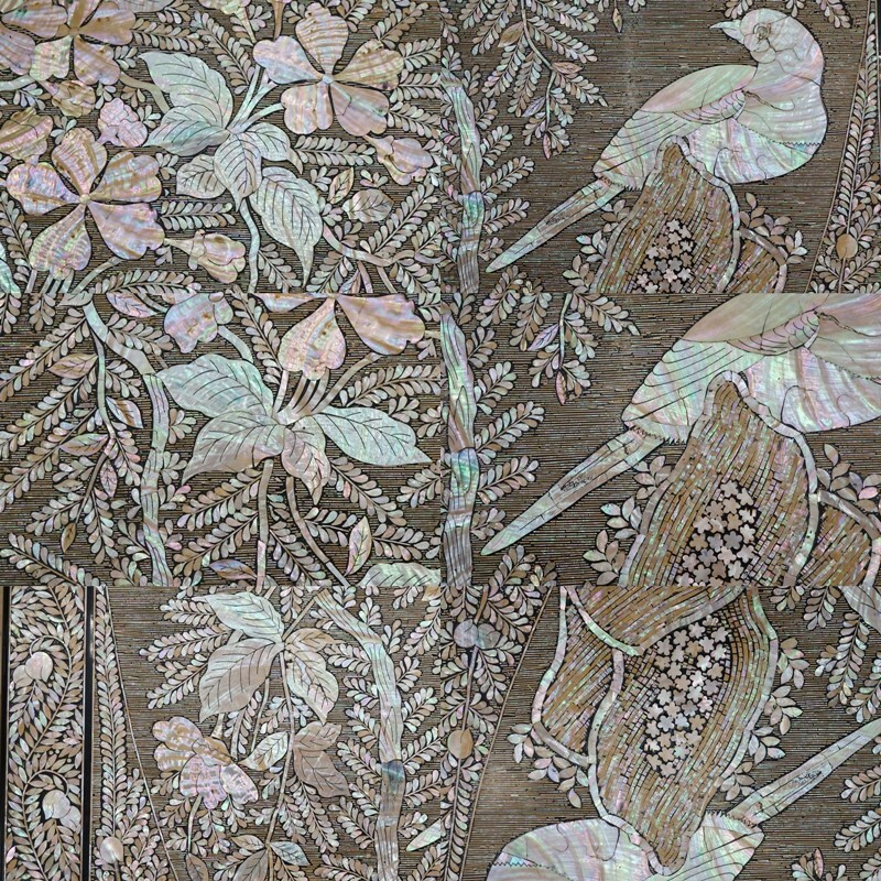 前ダ:【螺鈿細工】豪華絢爛 花鳥図 センターテーブル 約122×69㎝ 高さ