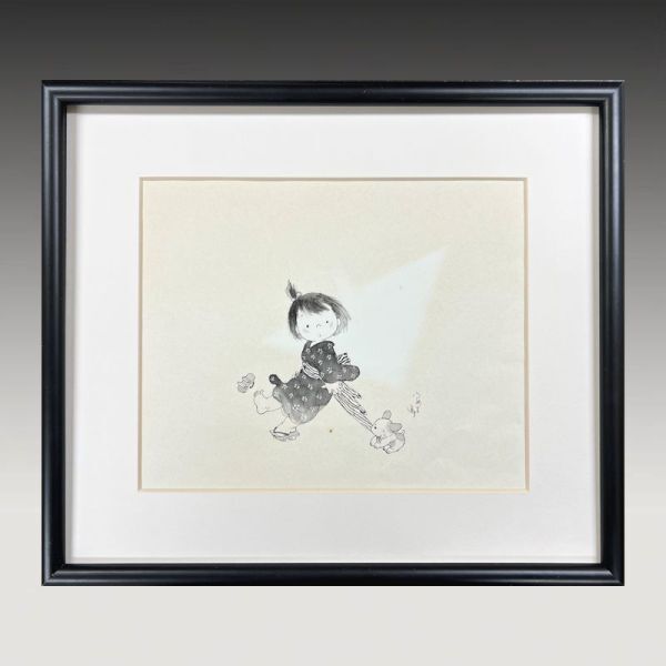 FCP】 真作保証 中島潔 紙本水彩画20.5x25cm 「夢少女」 うめ吉サイン