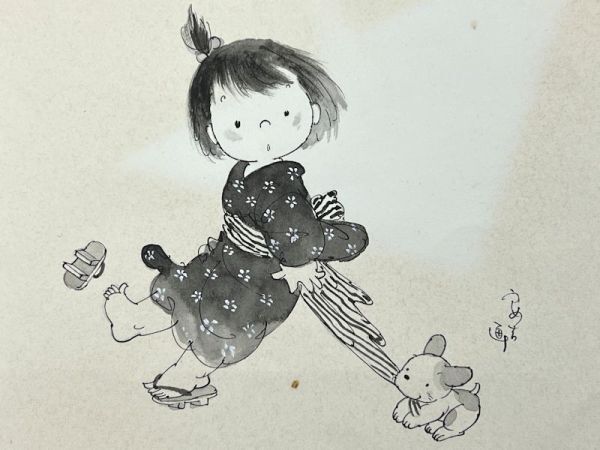 FCP】 真作保証 中島潔 紙本水彩画20.5x25cm 「夢少女」 うめ吉サイン