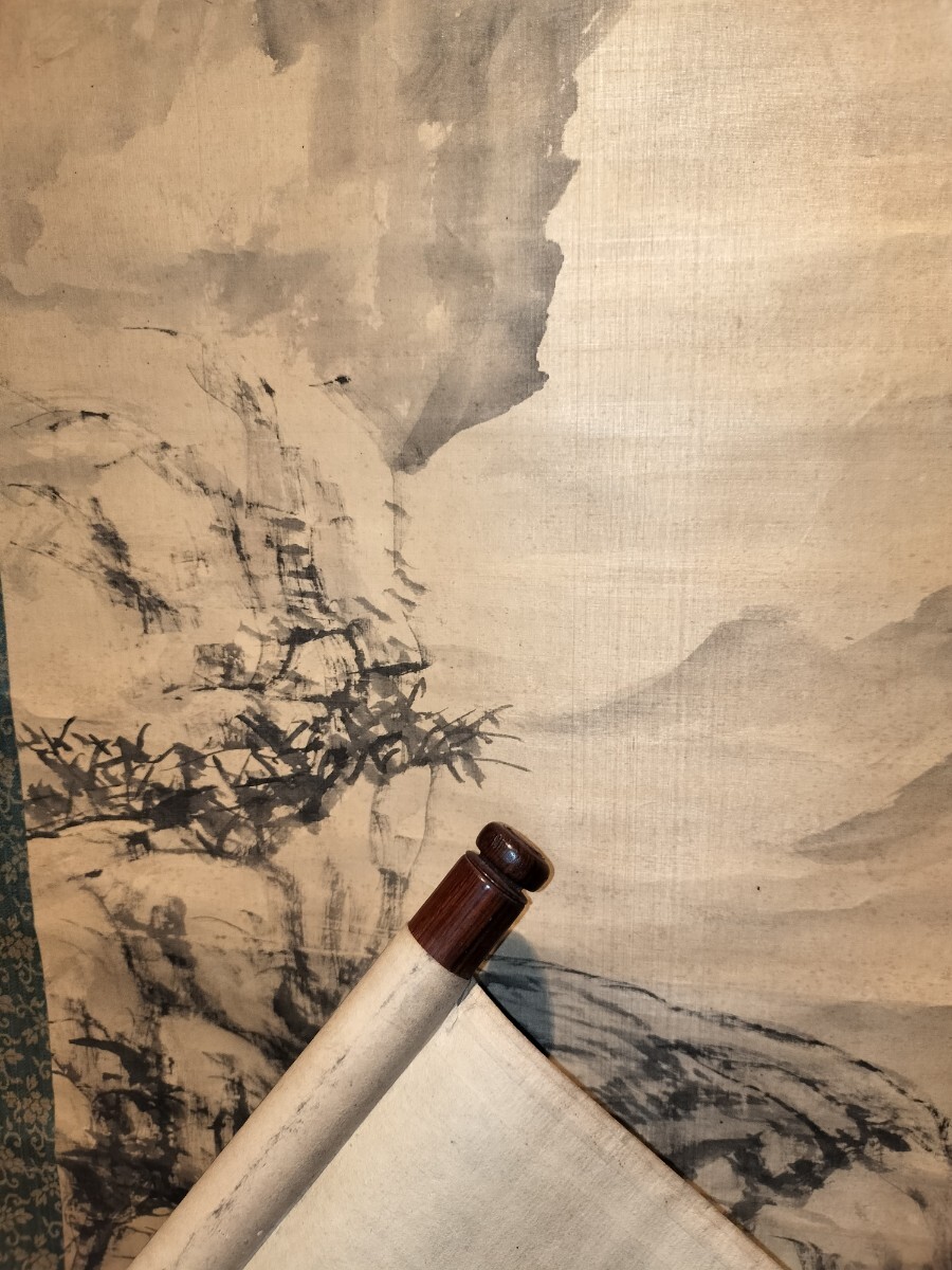 真作 来舶画人 金ヒン 掛軸 山水圖 肉筆 水墨画 絖本 中国 絵画 舶来