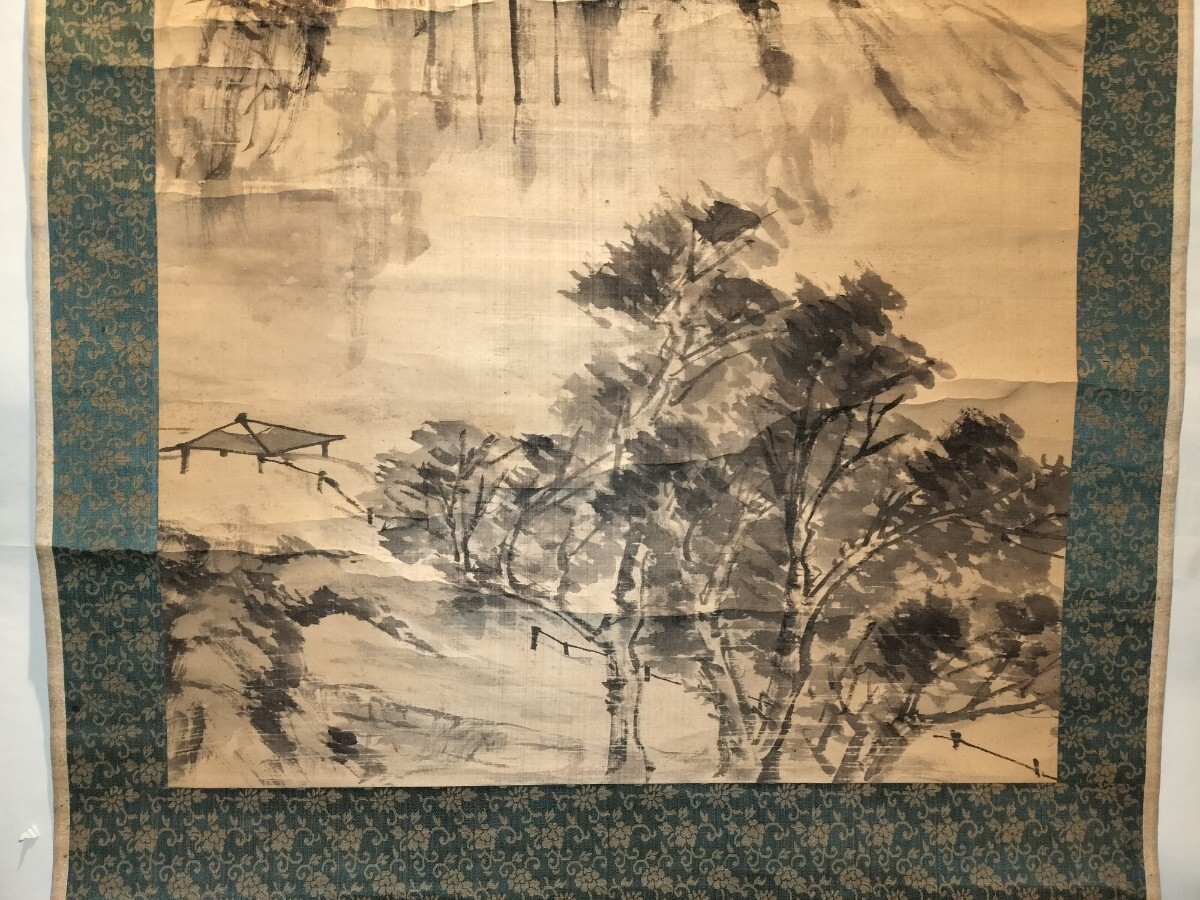 真作 来舶画人 金ヒン 掛軸 山水圖 肉筆 水墨画 絖本 中国 絵画 舶来