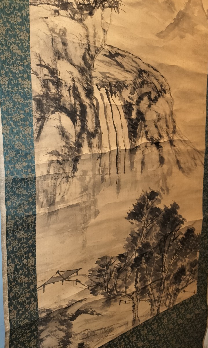 真作 来舶画人 金ヒン 掛軸 山水圖 肉筆 水墨画 絖本 中国 絵画 舶来