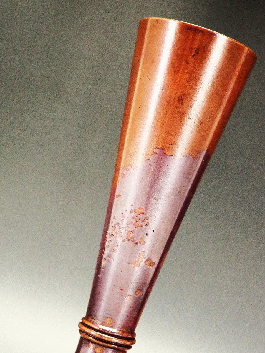 治】金工家『原益夫』造 鋳斑紫銅 一輪挿☆箱付 高さ 19.6cm 花瓶