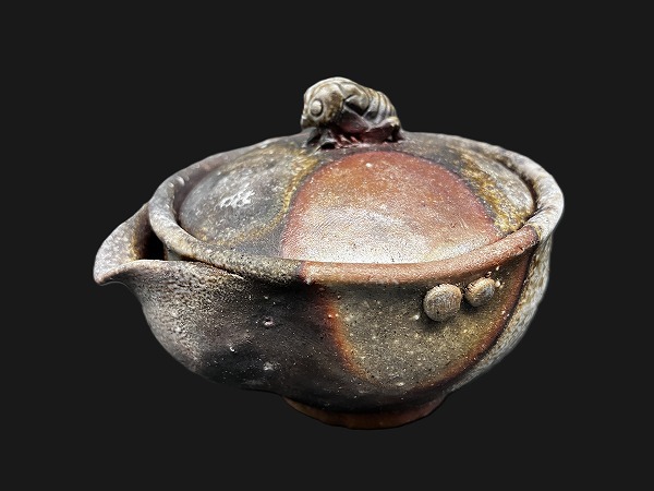 備前焼 【小山一草作】備前手造 煎茶器 共箱 宝瓶 湯冷まし 爬虫類