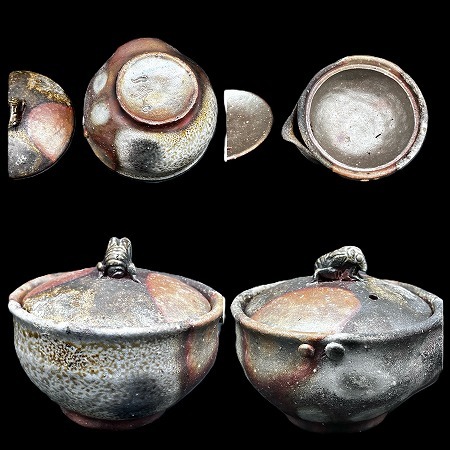 備前焼 【小山一草作】備前手造 煎茶器 共箱 宝瓶 湯冷まし 爬虫類