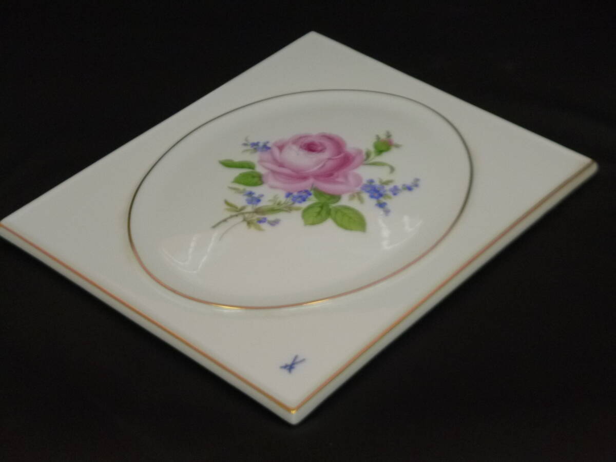 Meissen マイセン ピンクローズ バラ 陶板画 美品 インテリアに