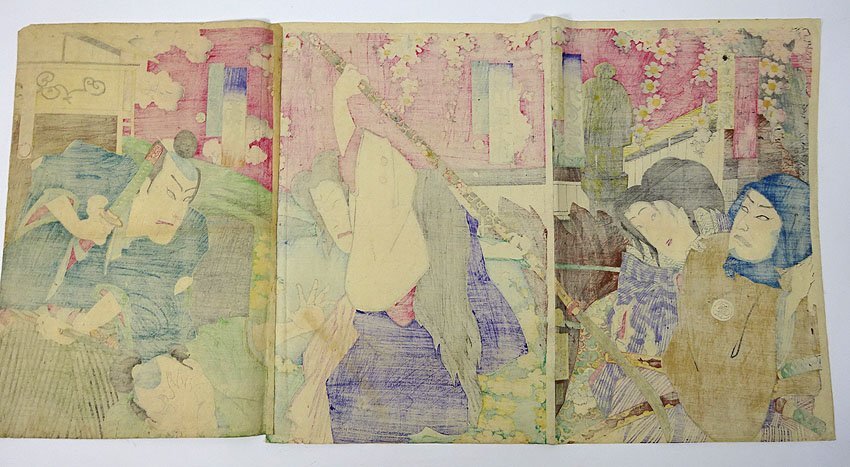 緑屋z□ 木版画 楊洲周延 筆 鳥取半蔵/尾上菊五郎 築山御前/市川團十郎
