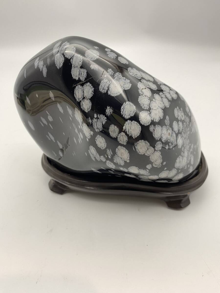 雪渓景石 雪花石 段石 スノーフレーク 孔雀石 黒曜石 水石 鑑賞石 天然石 雪華】◇2.1kg◇ スノーフレークオブシディアン 黒曜石 原石 鑑賞石