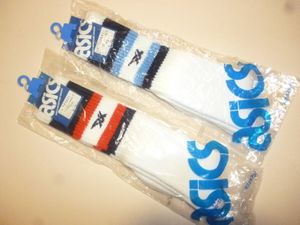 2足セット アシックス バスケ バレー ハイソックス 黒赤ラインと紺水ライン 中期タグ バ
