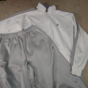 asics アシックス ワンポイント 刺繍ロゴ入り ジャージ 上下セット Lサイズ 白×グレー