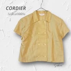 R3382【コルディア】半袖シャツジャケット ダブルボタン 麻100％ 9号 171BE6