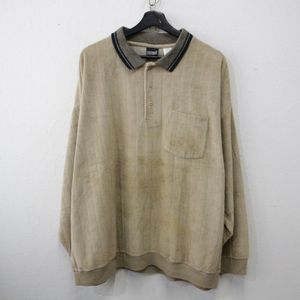 m329 80sビンテージ KNIGHTSBRIDG 長袖ポロシャツ ベロア ベージュ USA製■1980年代製 表