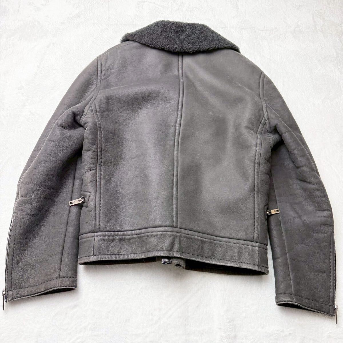 レア　LOUIS VUITTON 本革グレー レザージャケット 46 2089定価100万◎ルイヴィトン LOUIS VUITTON リアルムートン ダブル