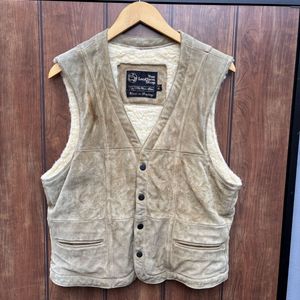 70s Sears ムートン ボア ベスト レザー スエード 裏ボア ビンテージ 古着 ベージュ ジャ