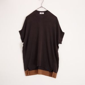 アトリエナルセ atelier naruse *コットンドルマンニット*F綿ブラウン系バイカラーVネッ
