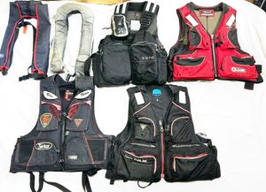 (管36379)ライフジャケット 6点セット シマノ サンライン 釣研 他 L フリーサイズ 救命胴