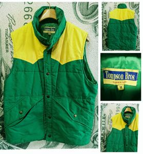 80s ビンテージ 中綿ナイロンベスト Tompson Bros■1980年代製 表記Mサイズ グリーン USA