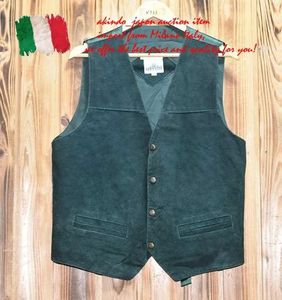 AFFINITI 本革 スエードレザーベスト L ダークグリーン 深緑 ジレ チョッキ ユーロ Lサイ