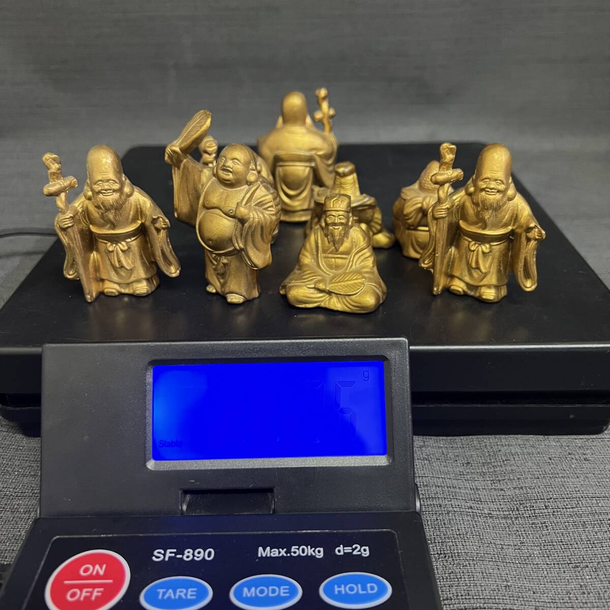 ▽24K GP 盃 約2Kg まとめ 七福神 真鍮 約1Kg 置物 金色仏具風