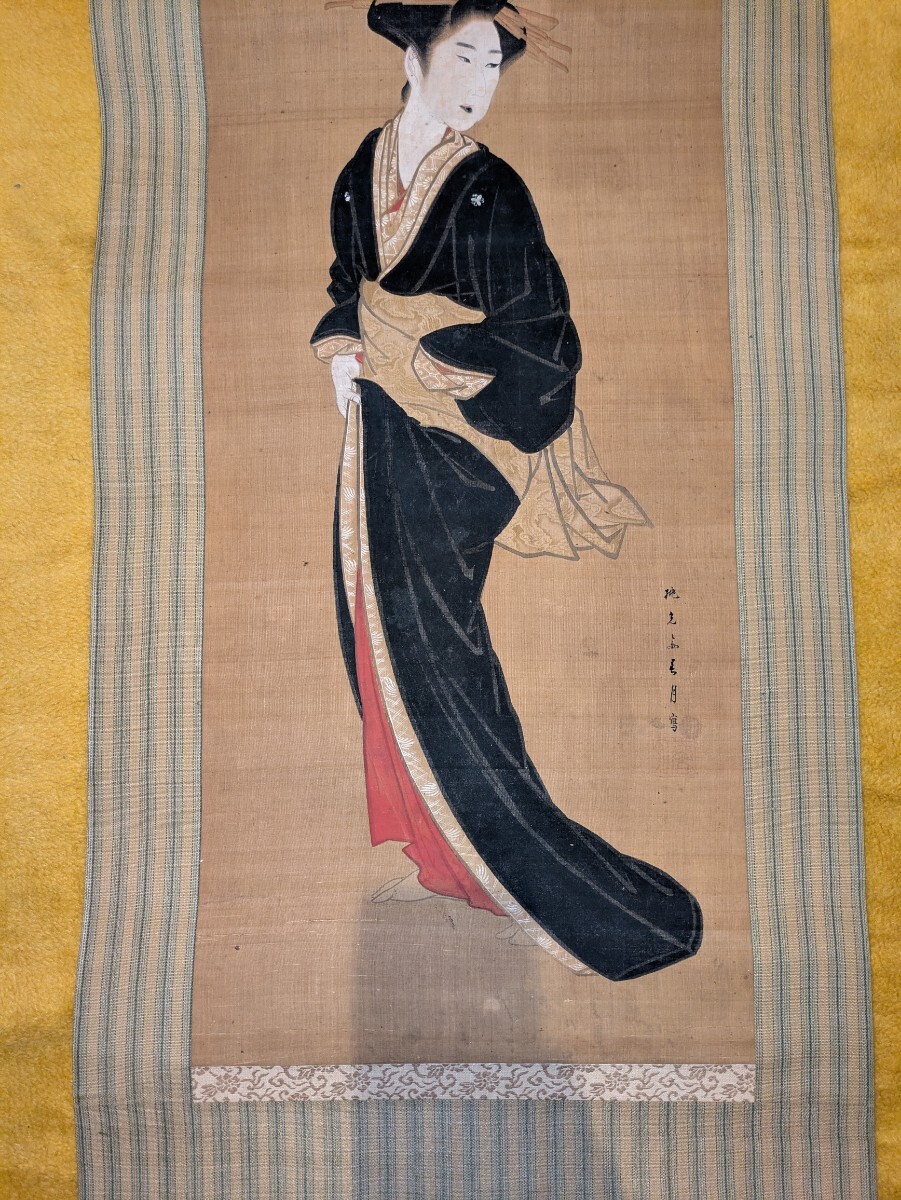 真作 春風 妖艶夏美人 美人画 掛軸 肉筆 浮世絵風 真作】 肉筆浮世絵 掛軸 在銘 春月 美人画 絹本 肉筆 浮世絵師 桃光齋
