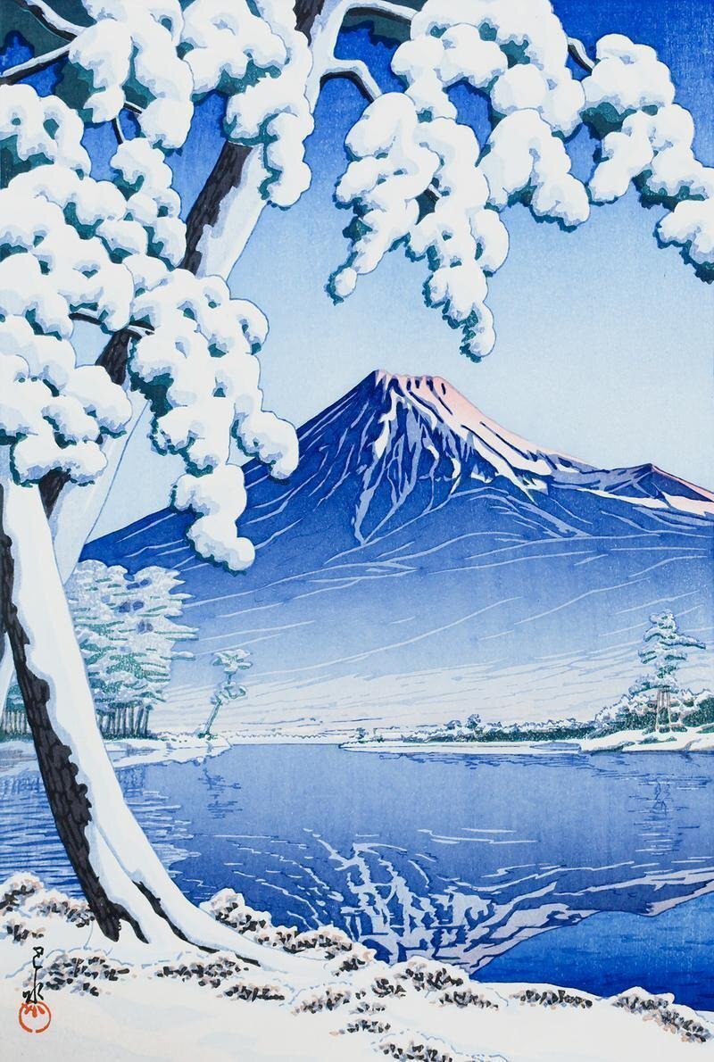 真作】【WISH】川瀬巴水「富士の雪晴(田子の浦)」木版画 ◇富士人気作