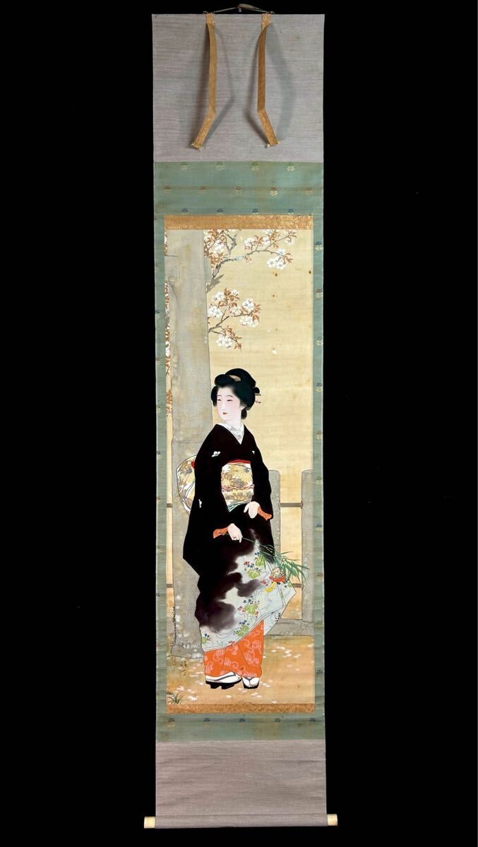 幽玄』真作保証 鏑木清方「美人画」肉筆絹本掛軸 日本画掛軸 大正