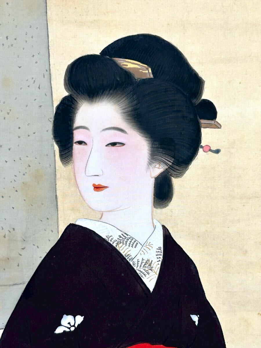 幽玄』真作保証 鏑木清方「美人画」肉筆絹本掛軸 日本画掛軸 大正