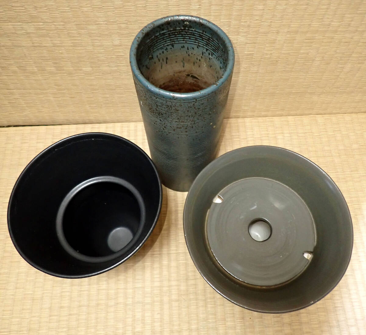いけばな 池坊 花器 3点まとめて】陶器 朝顔型 寸胴花入 円筒型 立花