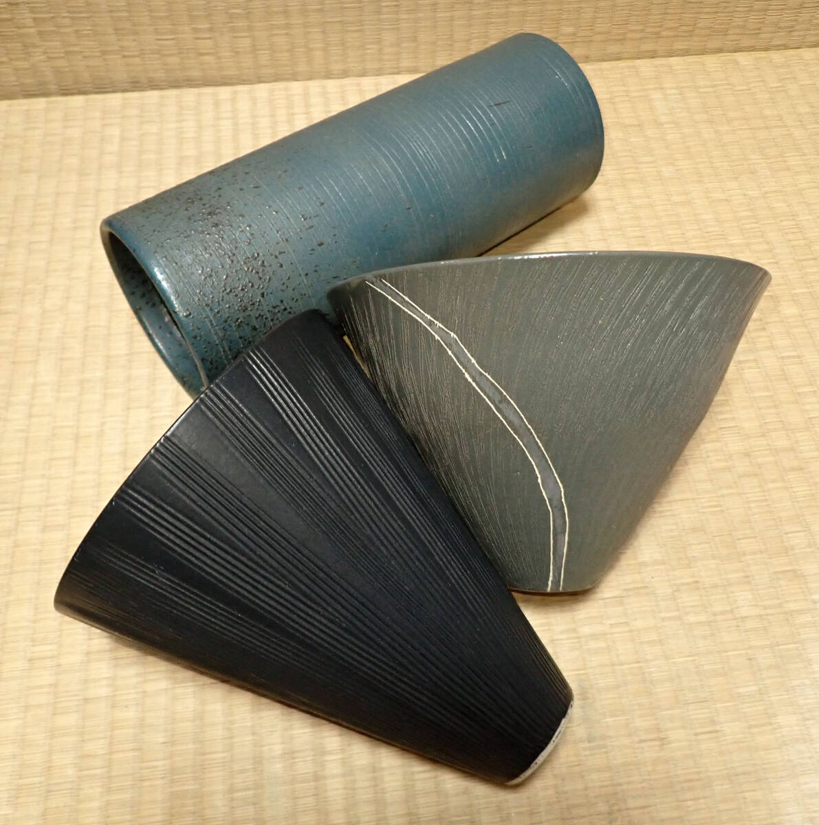 いけばな 池坊 花器 3点まとめて】陶器 朝顔型 寸胴花入 円筒型 立花