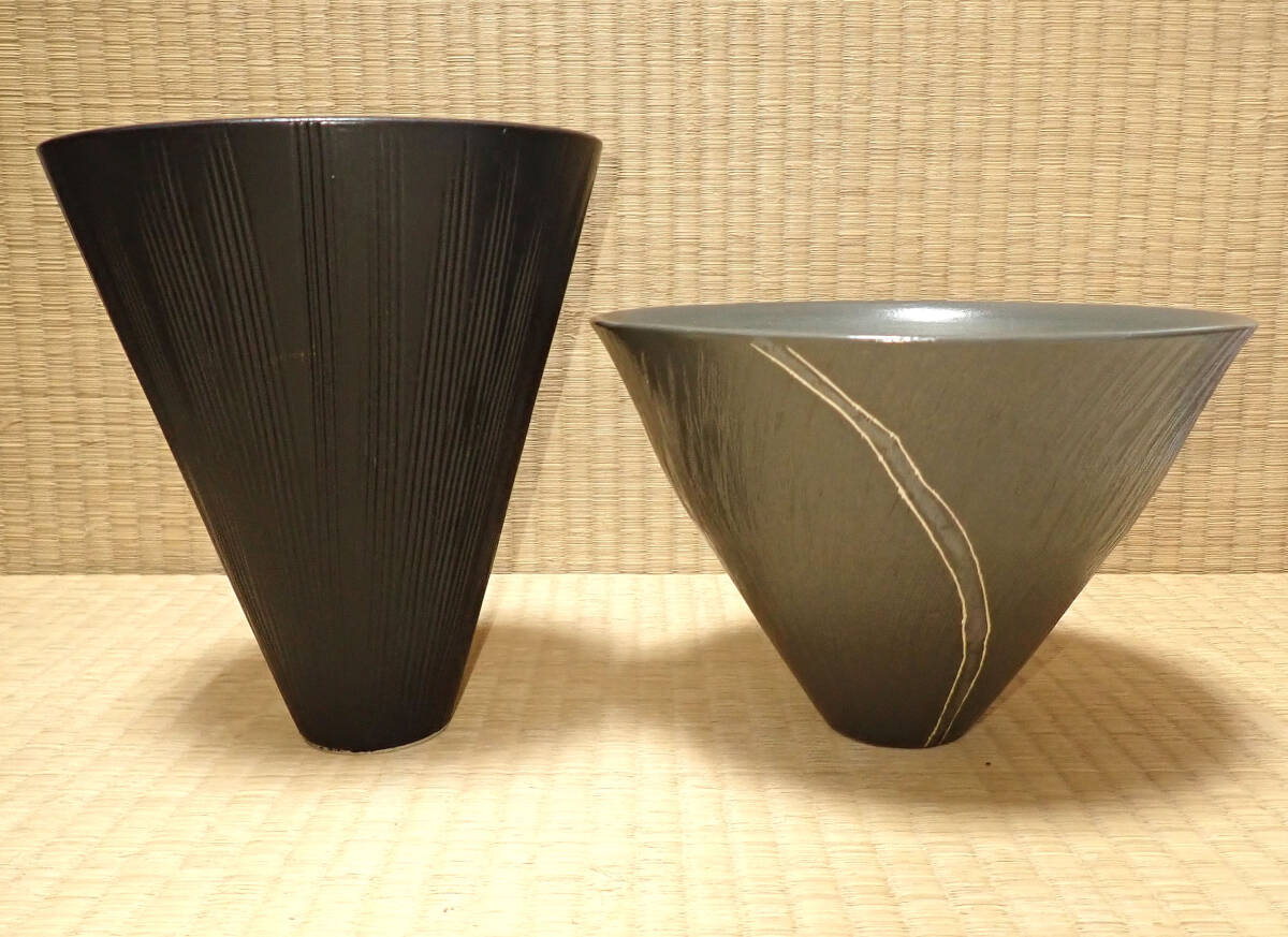 いけばな 池坊 花器 3点まとめて】陶器 朝顔型 寸胴花入 円筒型 立花