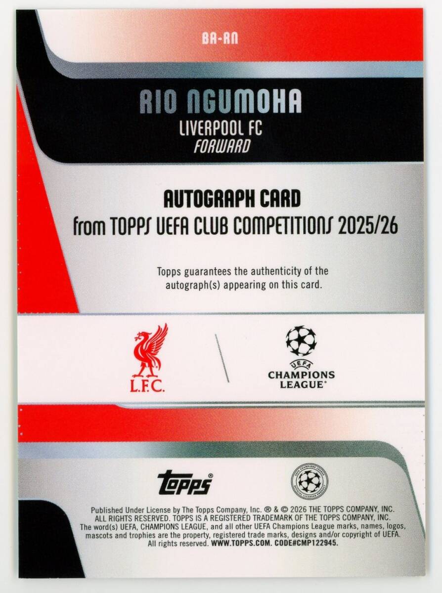 2026 Topps UEFA Japan Edition Rio Ngumoha 直筆サインカード 16/50