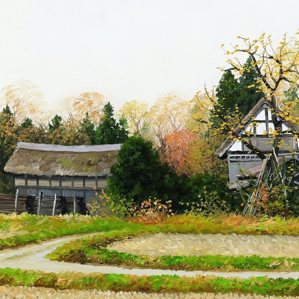 真作】【WISH】佐藤忠彦「みちのく秋色 山形県尾花沢」油彩 4号 紅葉