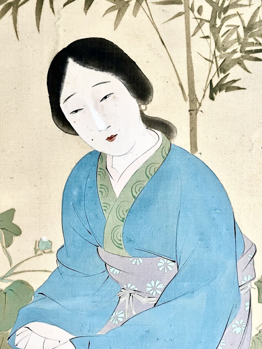 真作】【仙】菱田春草「貂蝉」絹本 肉筆 合箱 美人画 風月 古代中国四