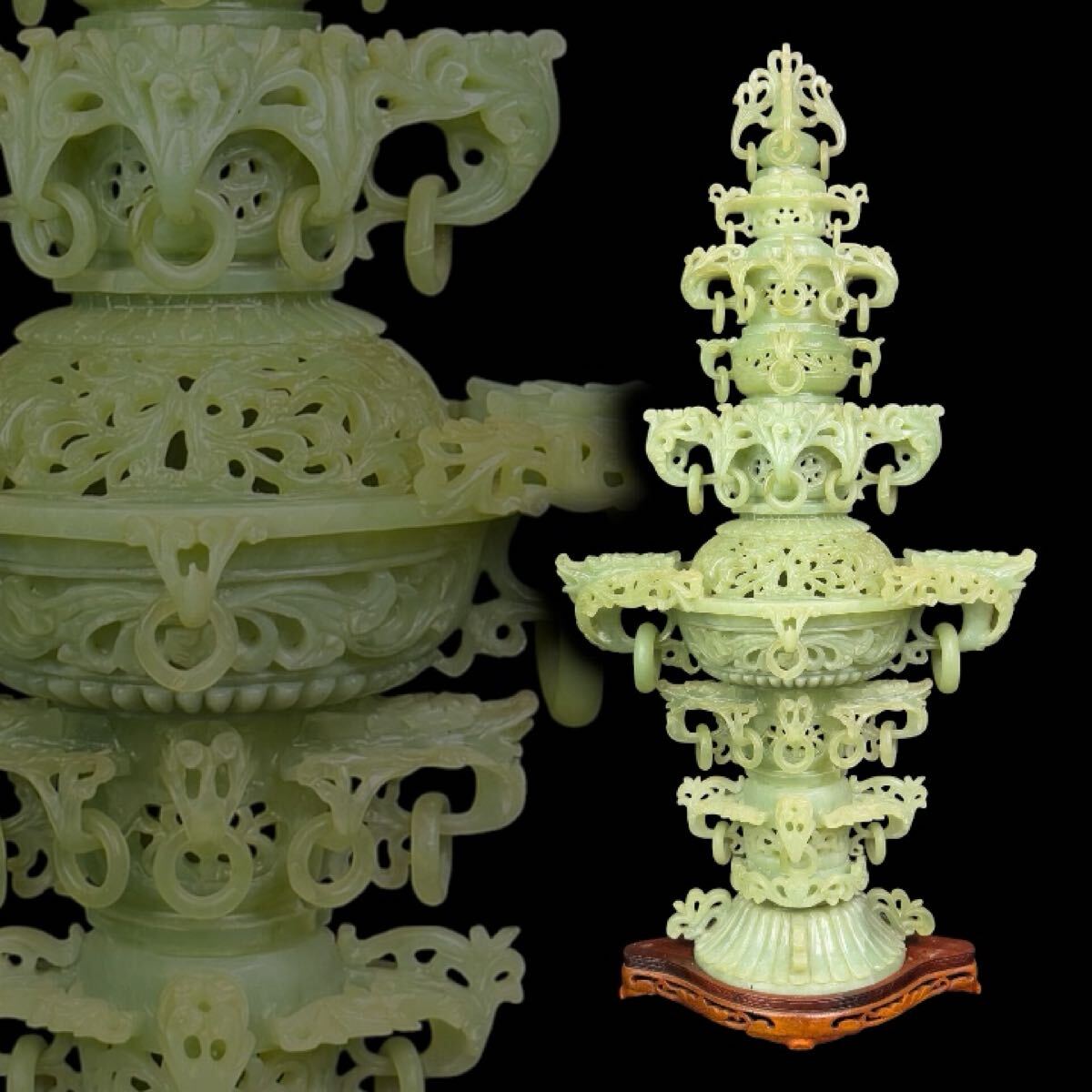 中国 古美術 砡/翡翠 龍彫刻付 香炉 木製飾り台付 翡翠 香炉の値段と価格推移は？｜77件の売買データから翡翠 香炉の価値