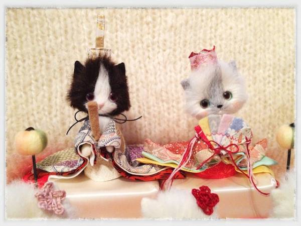 creamy ハンドメイド 雛人形 猫 ひな祭り 羊毛フェルト(羊毛フェルト 