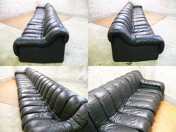 デセデ/モビリア 高級 黒本革 スネークソファ 22連 672万 展示品(革製