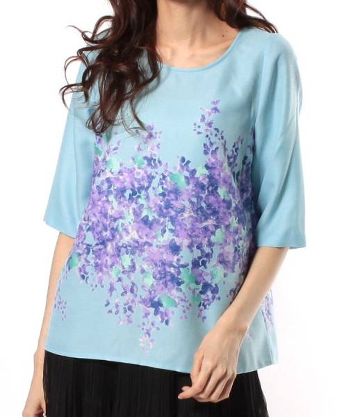 新品ストロベリーフィールズ/お花プリントトップス/ブラウス青