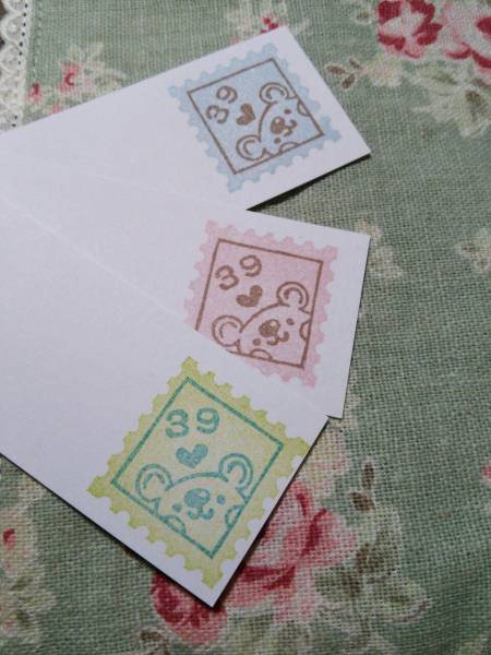ハンドメイド消しゴムはんこ＊クマちゃん39はんこ＊切手風_1