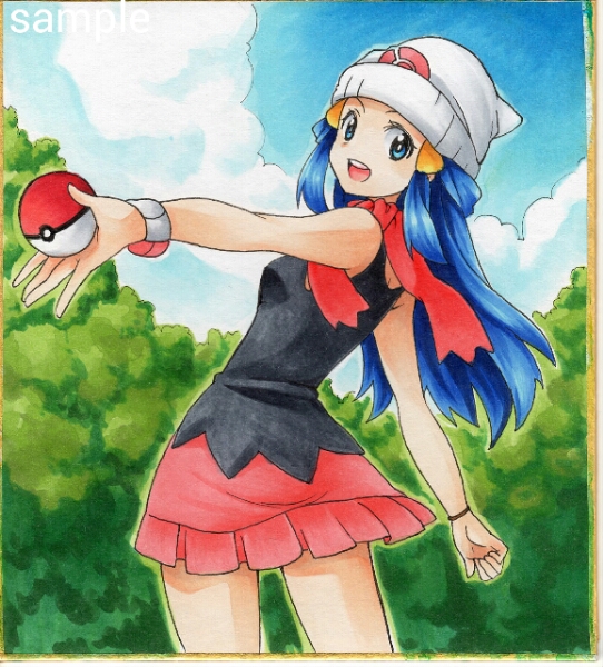 ポケモン☆ヒカリ☆ミニ色紙☆同人手描きイラスト☆コピック(手描き