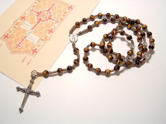 天然石コード編みロザリオ　イエロータイガーアイ