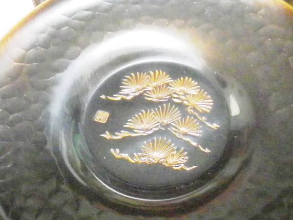 槌起銅製の茶卓 5客 絵柄違い 在銘 純銅 刻印あり