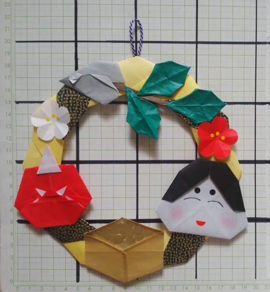 ハンドメイド 折り紙 壁面飾り 節分 おたふく 赤鬼 リース 折り紙 千代紙 売買されたオークション情報 Yahooの商品情報をアーカイブ公開 オークファン Aucfan Com