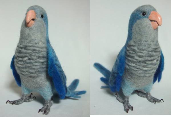 ハンドメイド 羊毛フェルト 小鳥 ぬいぐるみ ブルー ミニミニサイズ